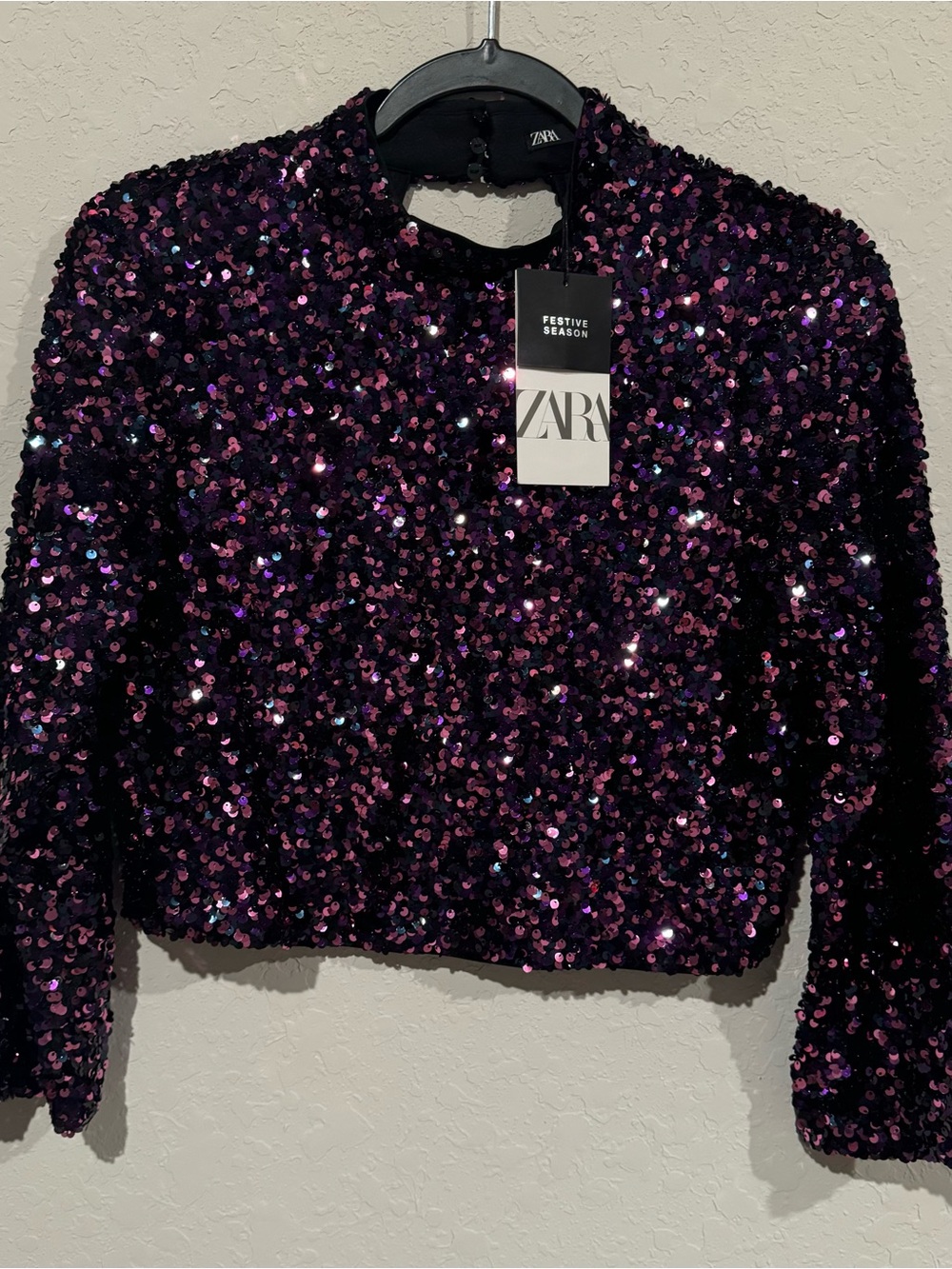 Zara Purple Sequin Long-Sleeve Top